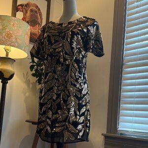 Maeve gold and black sequin dress